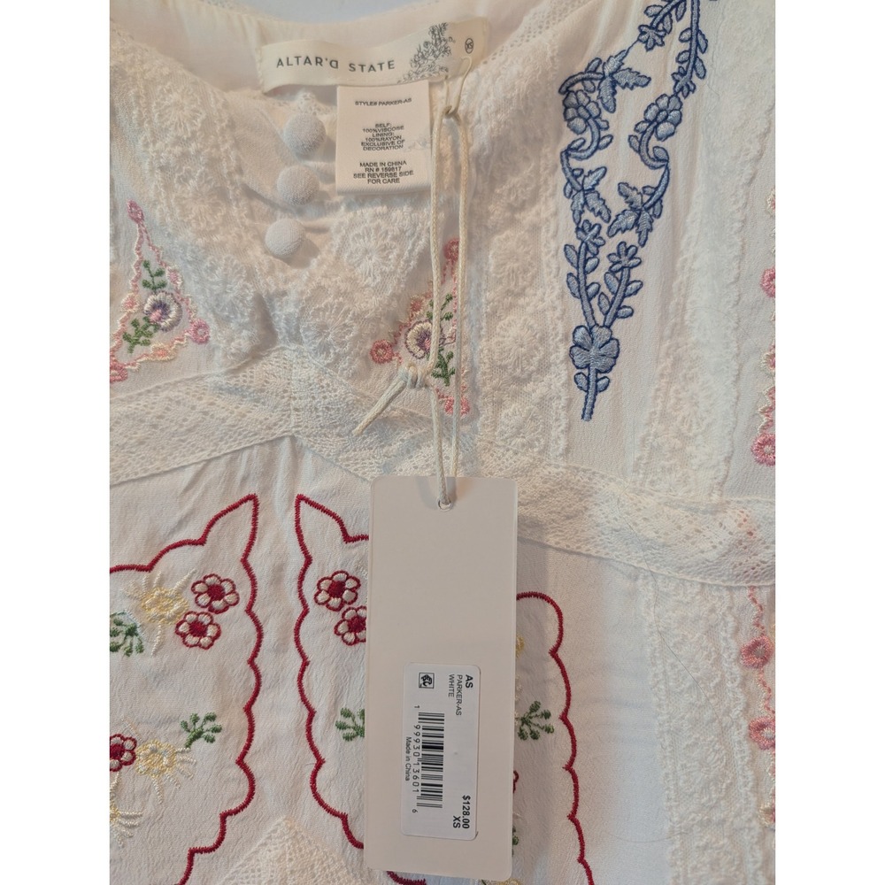 Altar'd State Parker White Floral Embroidered Lace Mini Dress XS NWT Boho - Picture 6 of 8